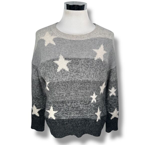 360 Cashmere Sweater Women’s Medium Cream Gray Star Print Pullover 100% Cashmere - Picture 1 of 10